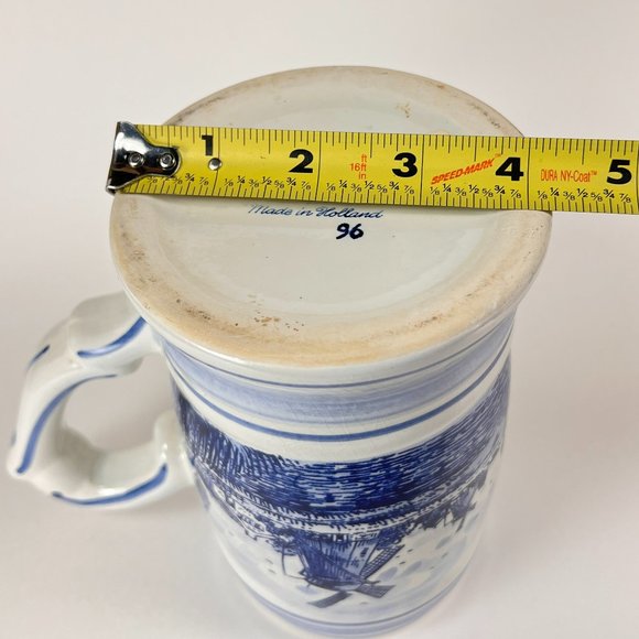 Vintage Delft Blue Beer Stein Mug Windmill Floral Hand Painted Ceramic 32 oz - Picture 16 of 16